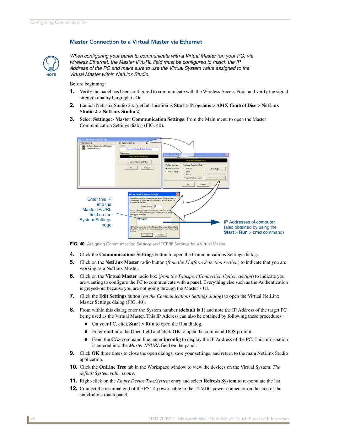 AMX NXD-700Vi manual Master Connection to a Virtual Master via Ethernet 