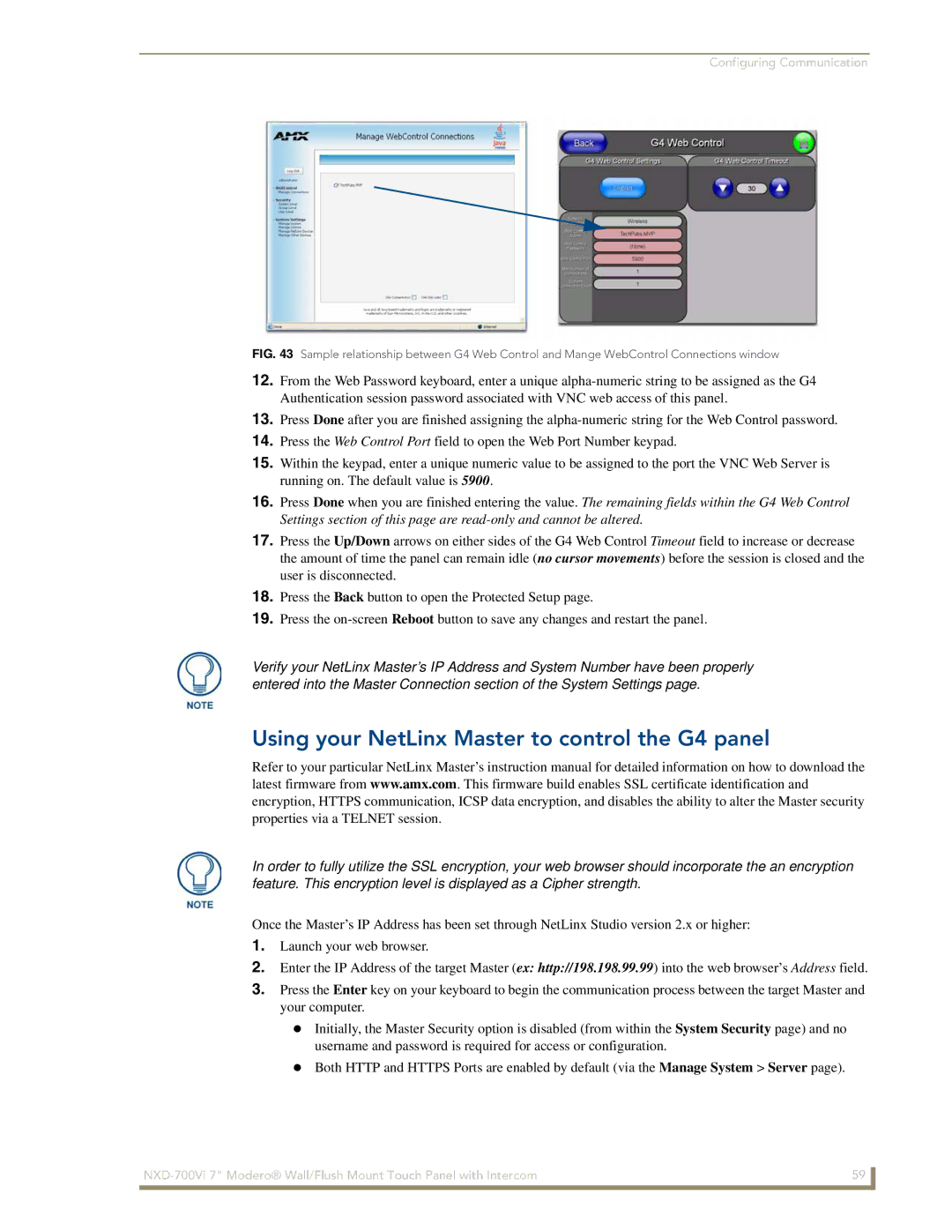 AMX NXD-700Vi manual Using your NetLinx Master to control the G4 panel 