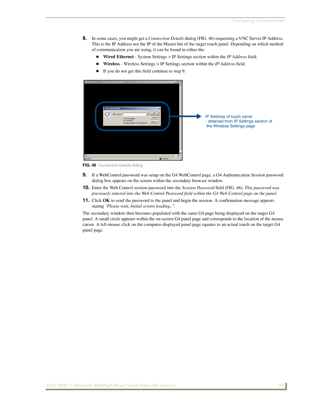 AMX NXD-700Vi manual Connection Details dialog 