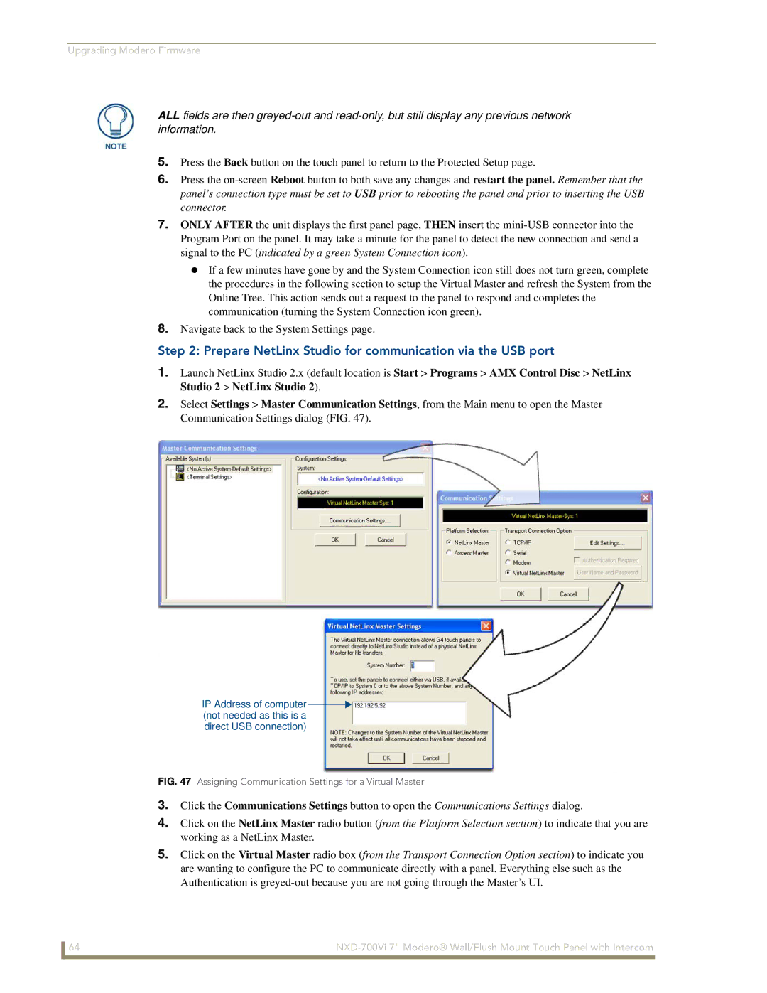 AMX NXD-700Vi manual Prepare NetLinx Studio for communication via the USB port 