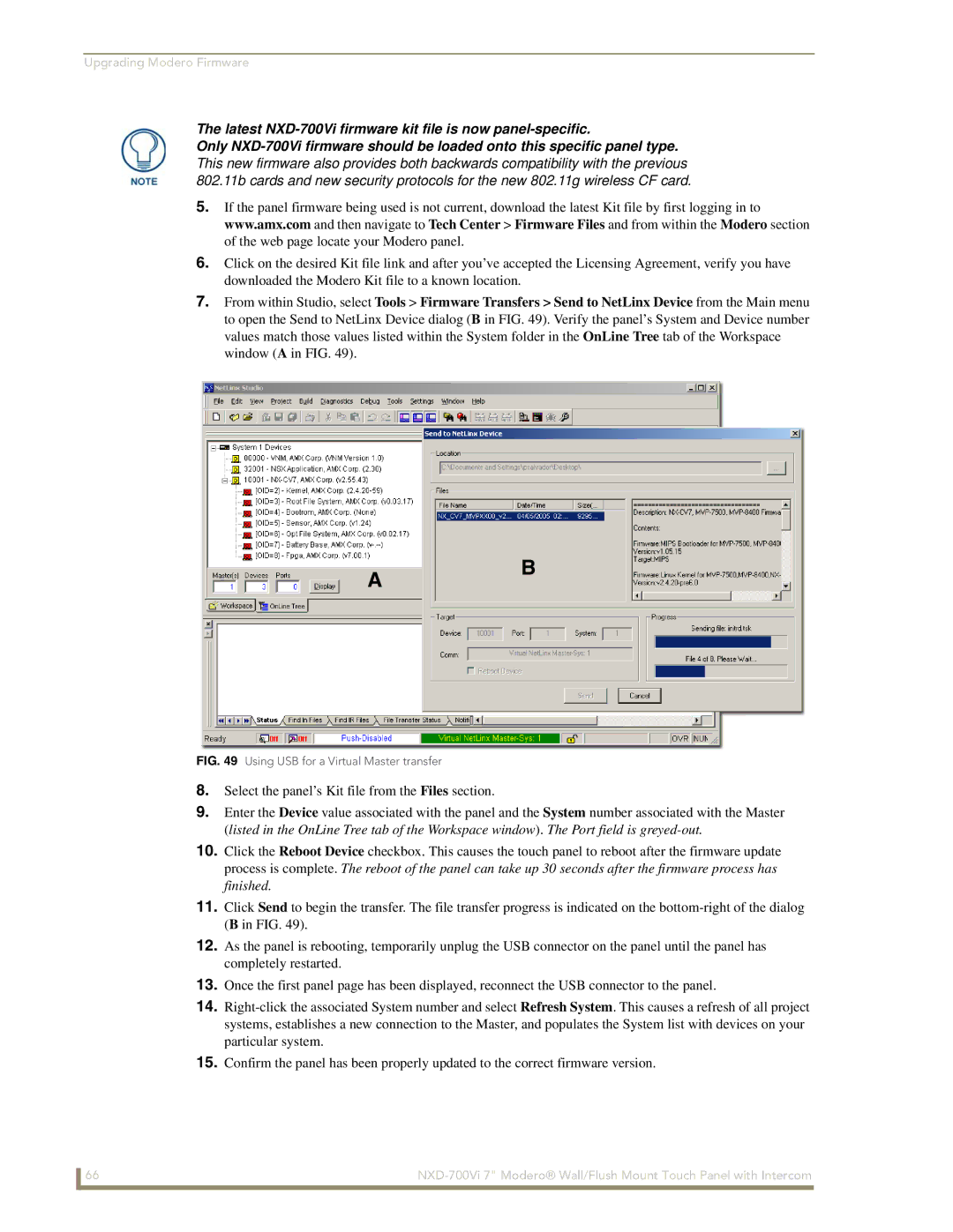 AMX NXD-700Vi manual Using USB for a Virtual Master transfer 