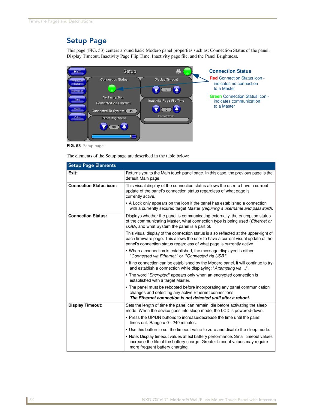 AMX NXD-700Vi manual Setup Page Elements 