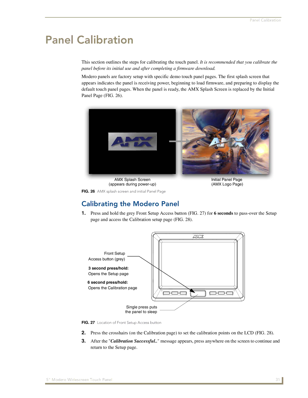 AMX NXD-CV5 manual Panel Calibration, Calibrating the Modero Panel 