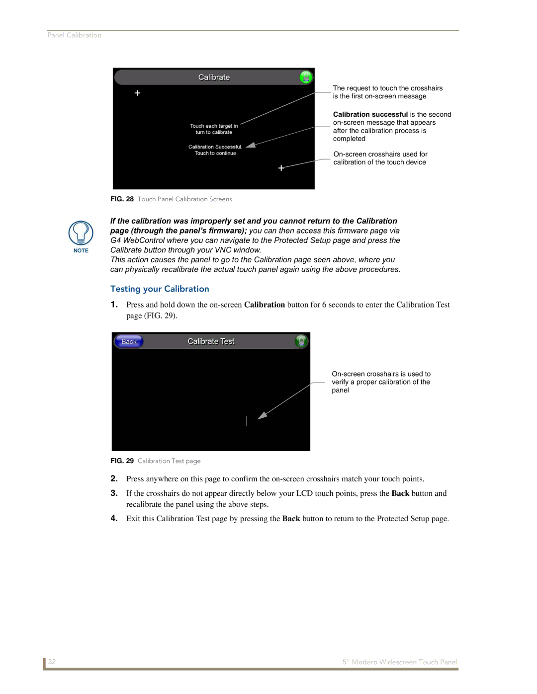 AMX NXD-CV5 manual Testing your Calibration, Touch Panel Calibration Screens 