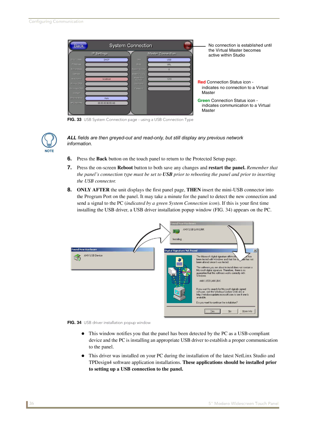 AMX NXD-CV5 manual To setting up a USB connection to the panel 