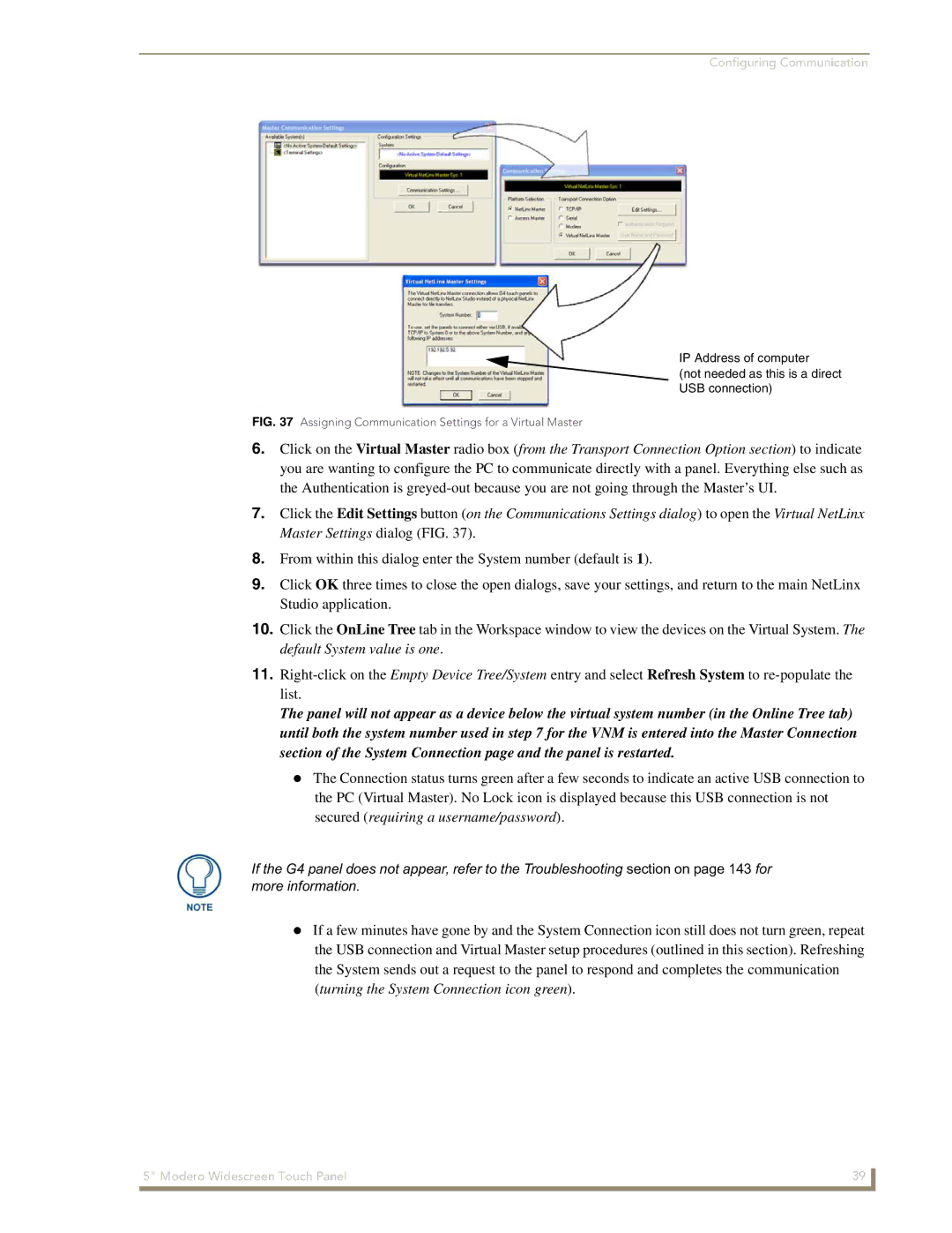 AMX NXD-CV5 manual Assigning Communication Settings for a Virtual Master 