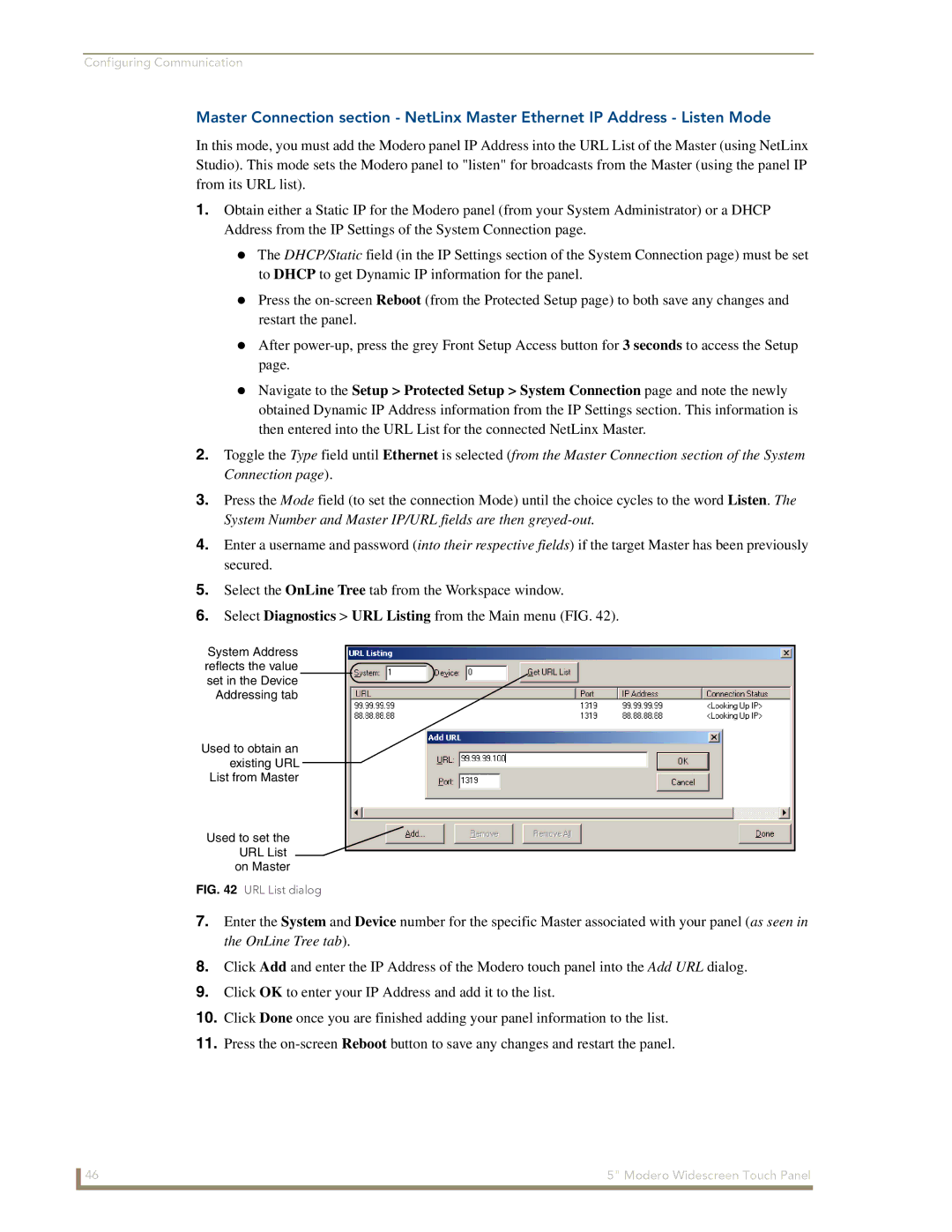 AMX NXD-CV5 manual URL List dialog 