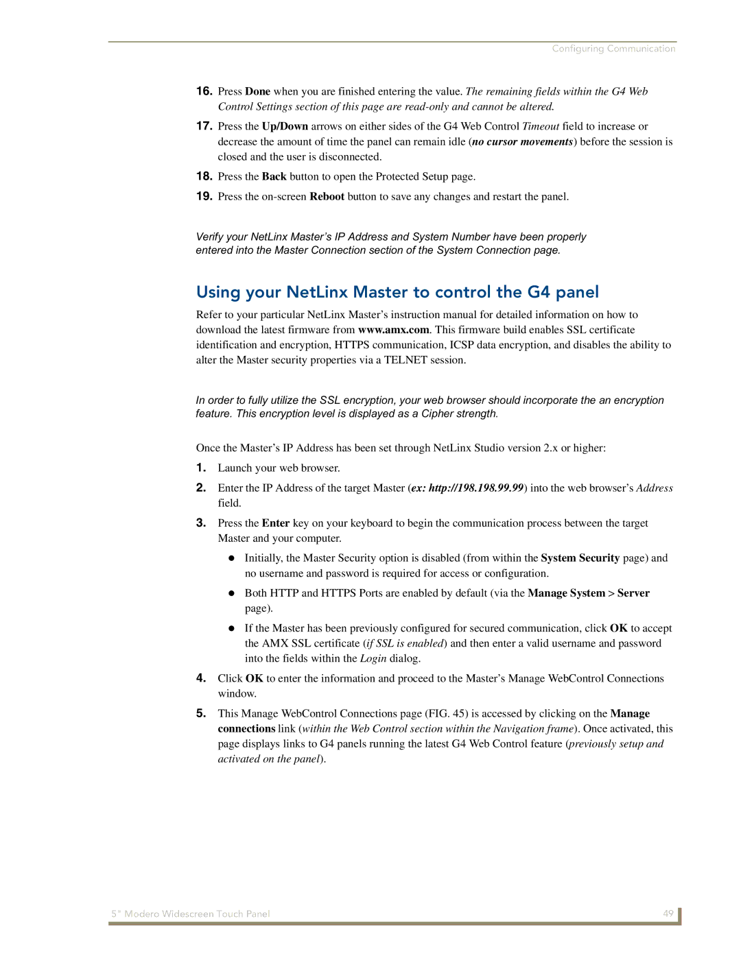 AMX NXD-CV5 manual Using your NetLinx Master to control the G4 panel 