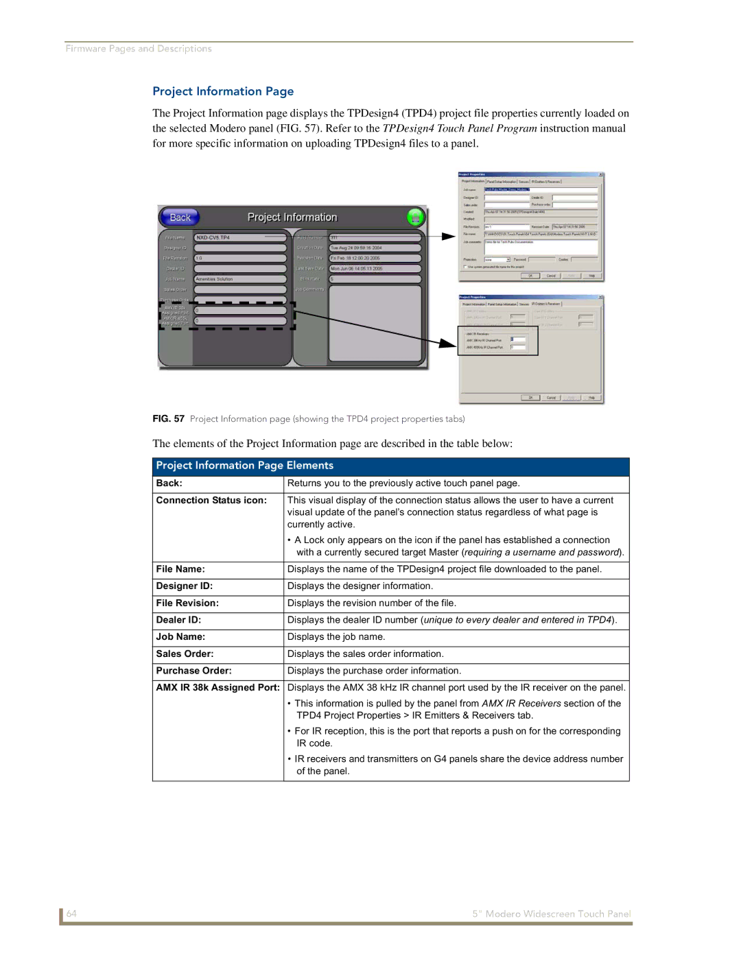 AMX NXD-CV5 manual Project Information Page Elements 