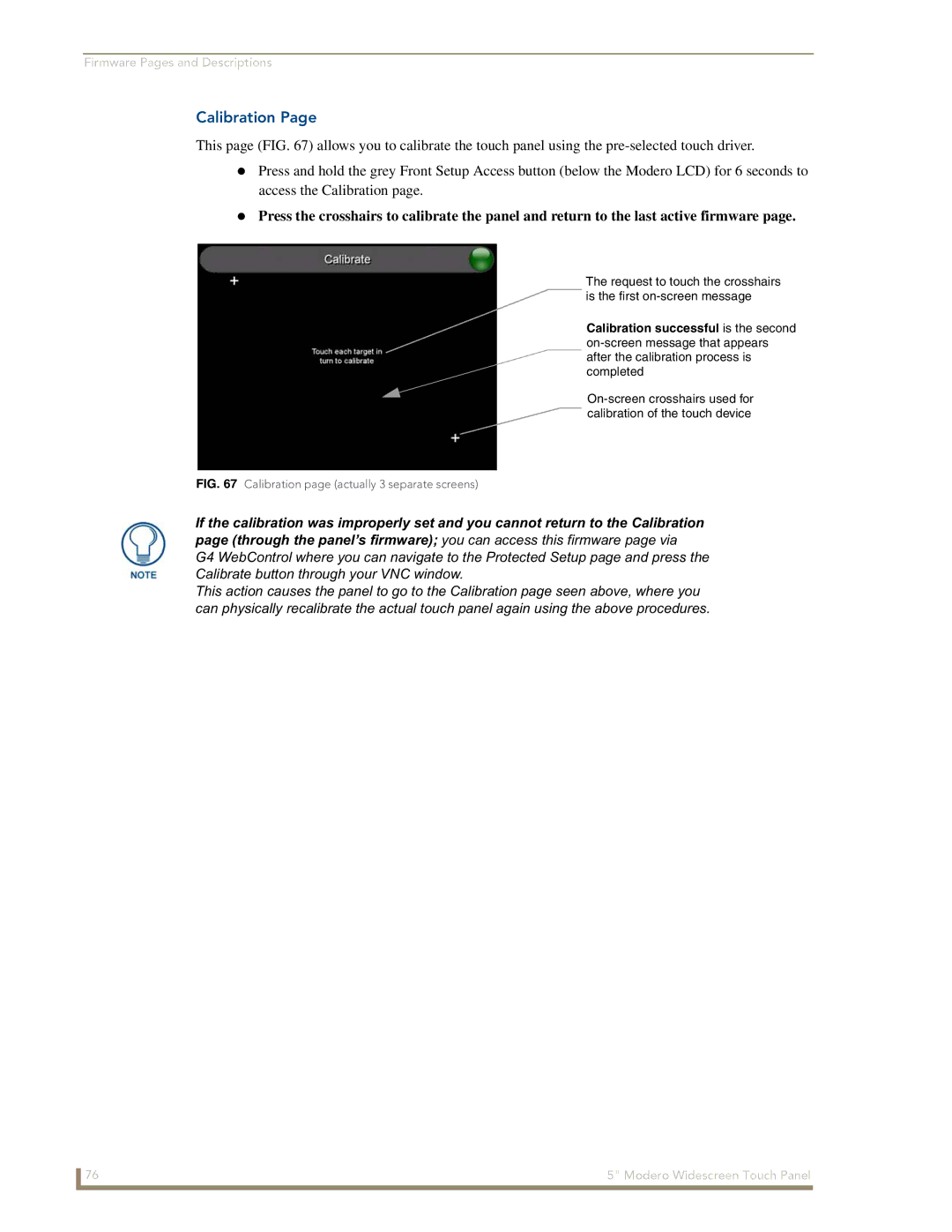 AMX NXD-CV5 manual Calibration page actually 3 separate screens 