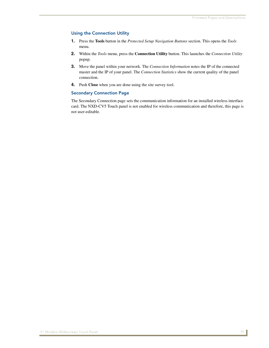 AMX NXD-CV5 manual Using the Connection Utility, Secondary Connection 