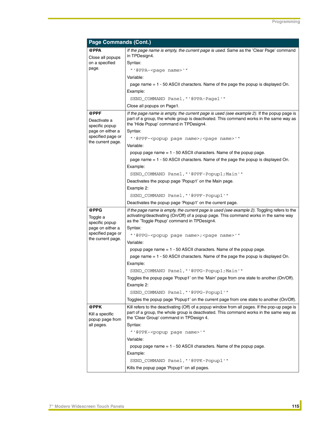 AMX NXT-CV7, NXD-CV7 instruction manual Commands 