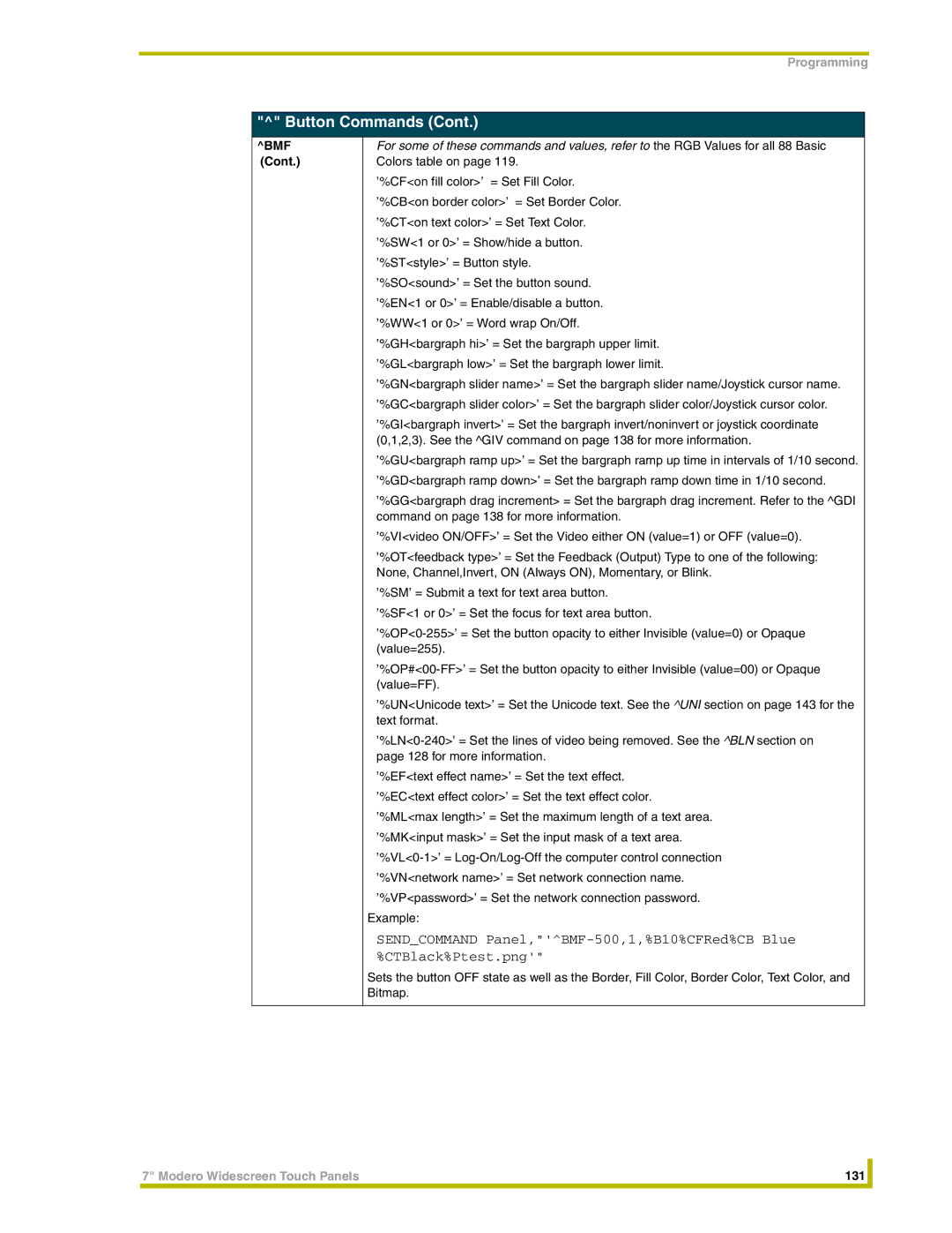 AMX NXT-CV7, NXD-CV7 instruction manual Modero Widescreen Touch Panels 131 