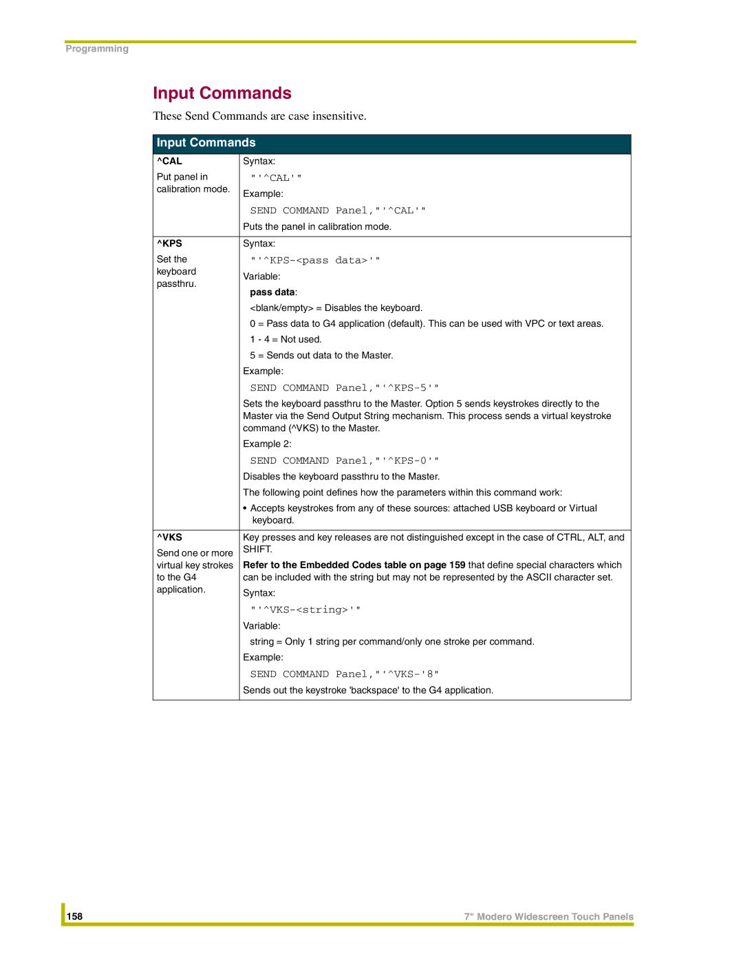 AMX NXD-CV7, NXT-CV7 instruction manual Input Commands 