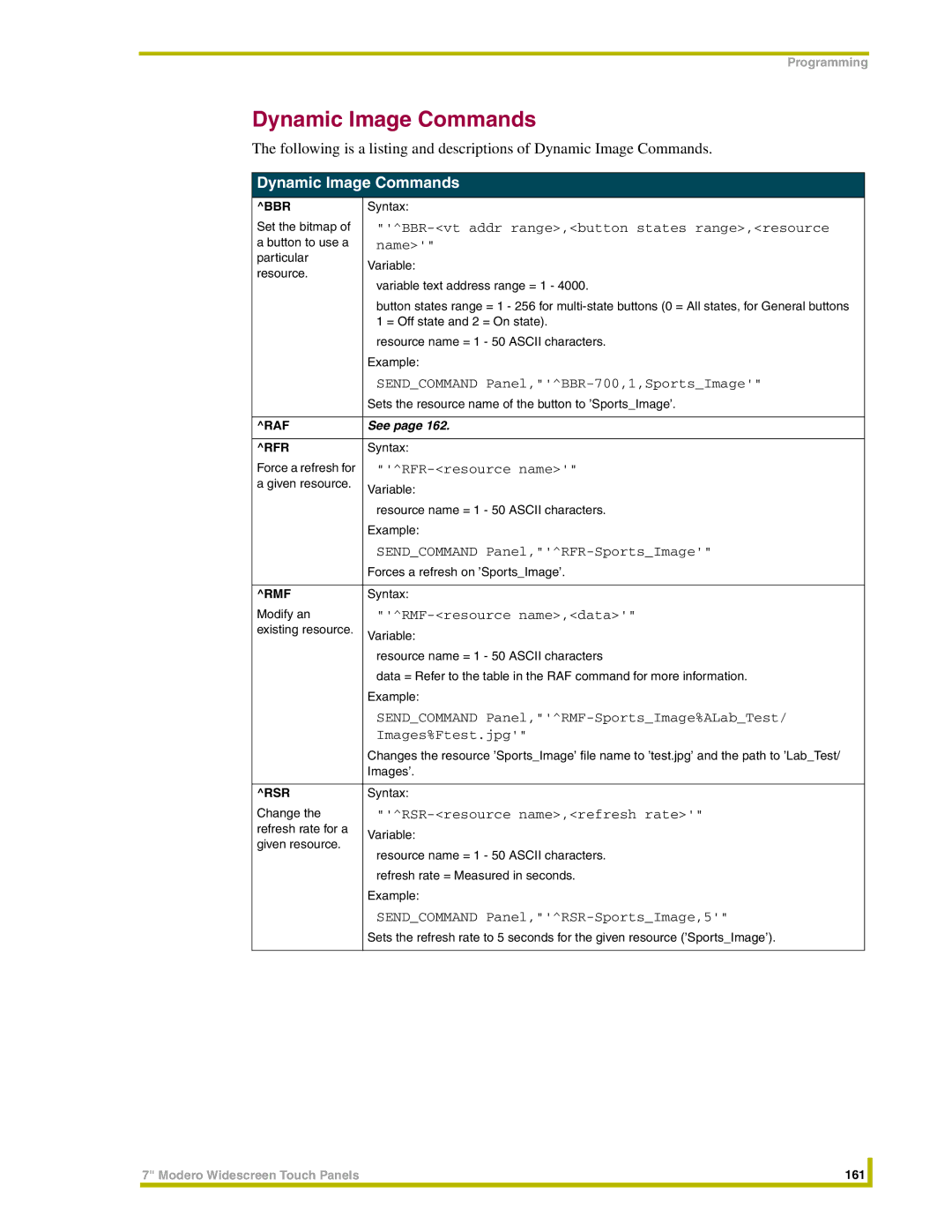 AMX NXT-CV7, NXD-CV7 instruction manual Dynamic Image Commands 