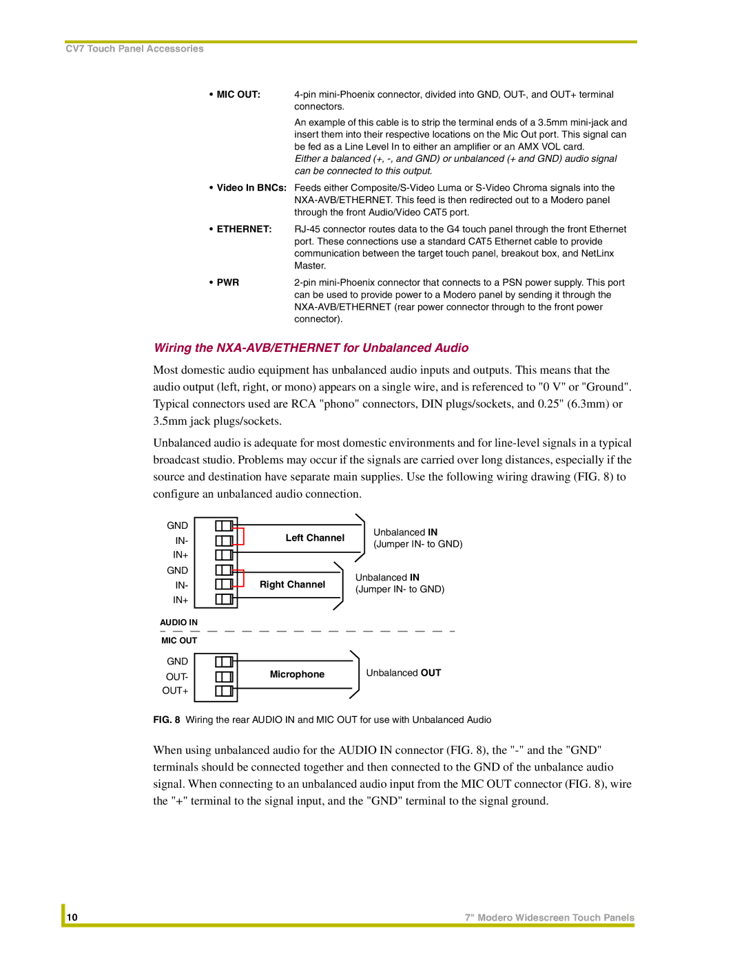 AMX NXD-CV7, NXT-CV7 instruction manual Wiring the NXA-AVB/ETHERNET for Unbalanced Audio, Pwr 