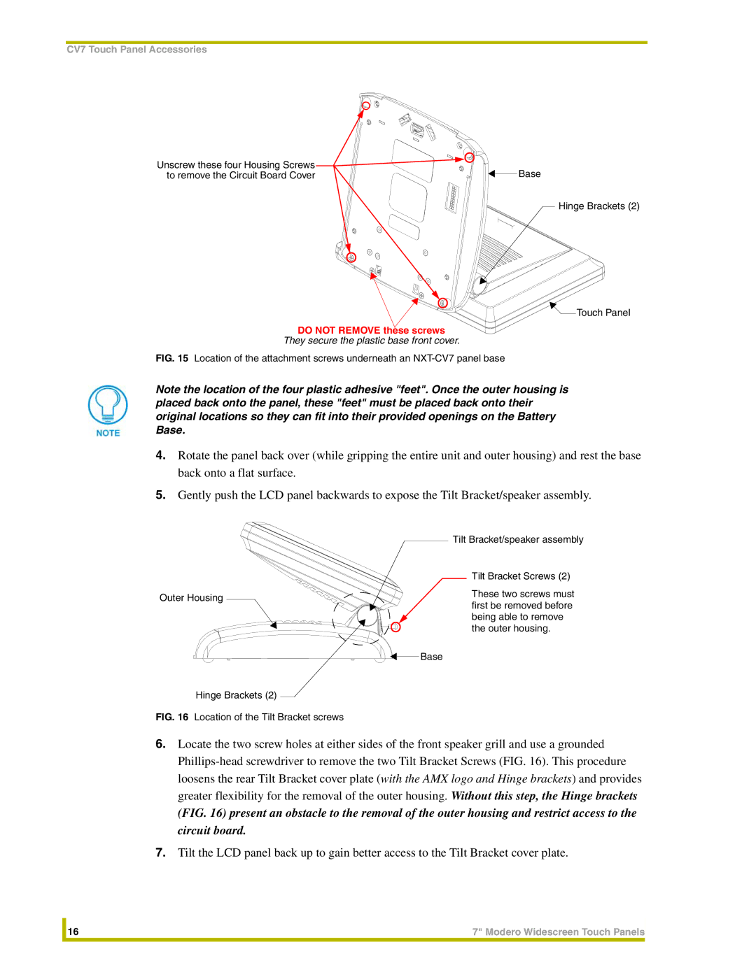 AMX NXD-CV7, NXT-CV7 instruction manual Do not Remove these screws 