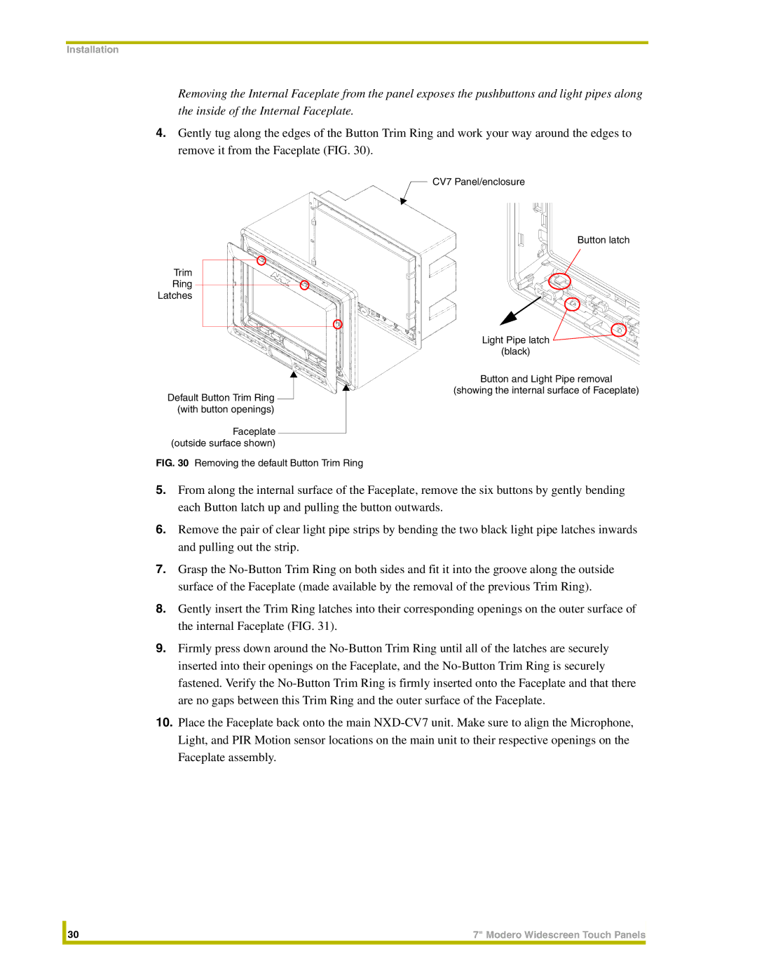 AMX NXD-CV7, NXT-CV7 instruction manual Removing the default Button Trim Ring 