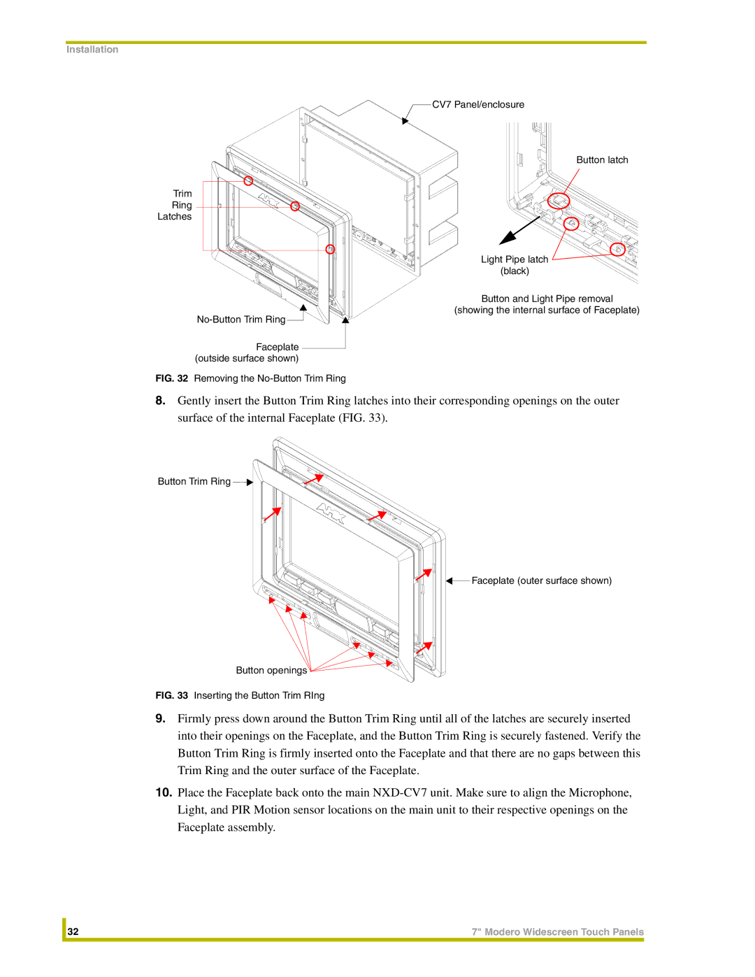 AMX NXD-CV7, NXT-CV7 instruction manual Removing the No-Button Trim Ring 