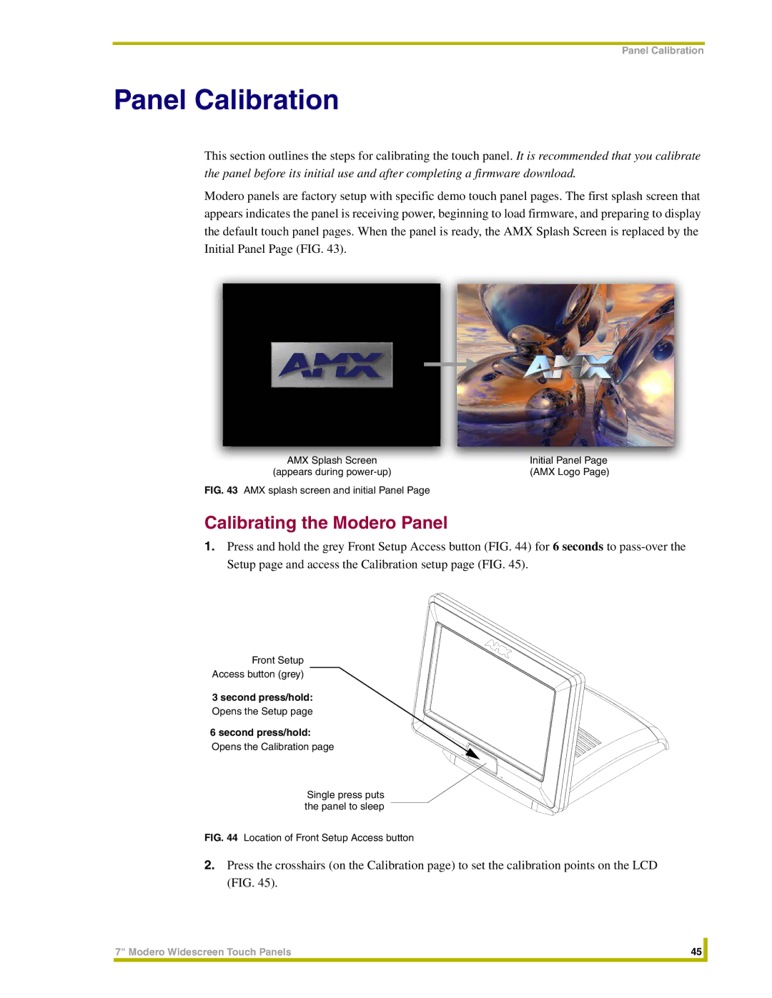 AMX NXT-CV7, NXD-CV7 instruction manual Calibrating the Modero Panel, Second press/hold 