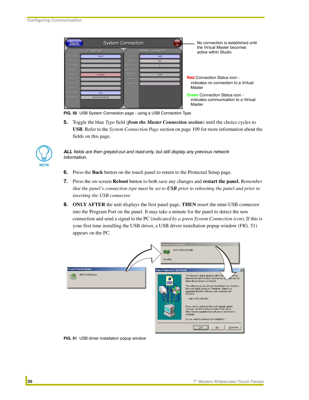 AMX NXD-CV7, NXT-CV7 instruction manual USB System Connection page using a USB Connection Type 