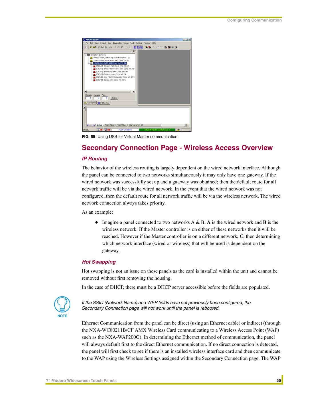 AMX NXT-CV7, NXD-CV7 instruction manual Secondary Connection Page Wireless Access Overview, IP Routing, Hot Swapping 