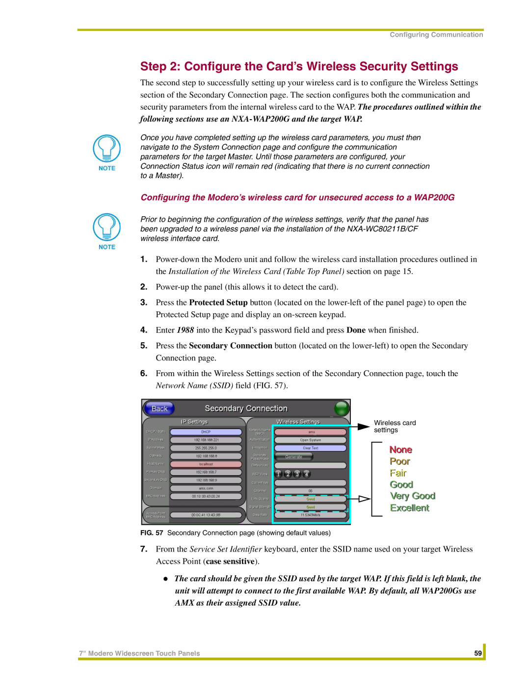 AMX NXT-CV7 Configure the Card’s Wireless Security Settings, Following sections use an NXA-WAP200G and the target WAP 