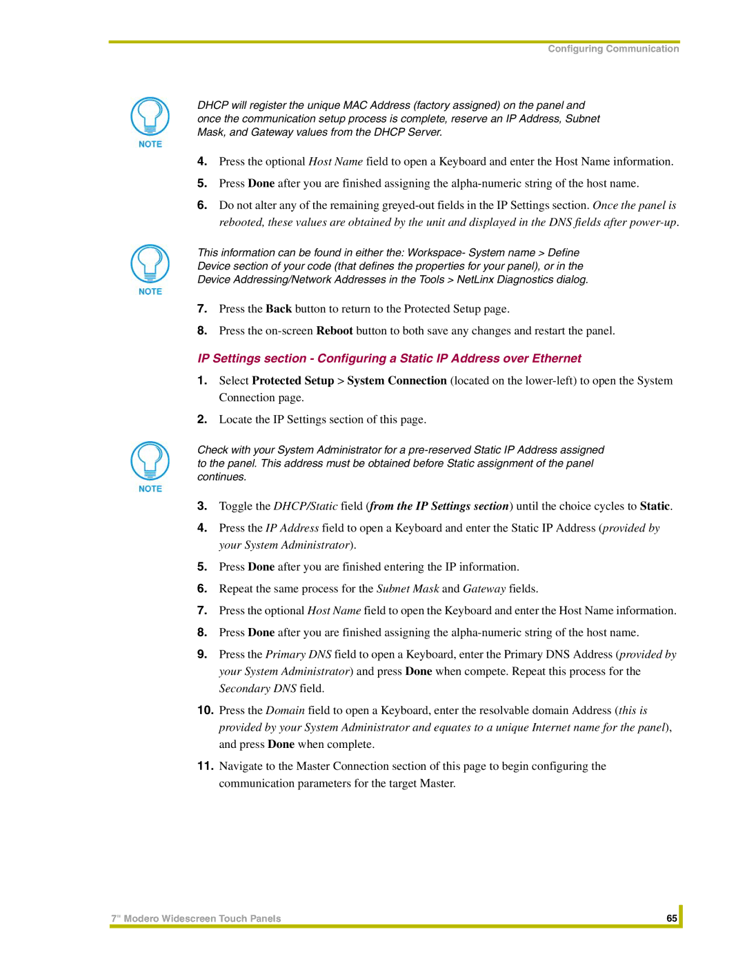 AMX NXT-CV7, NXD-CV7 instruction manual Configuring Communication 