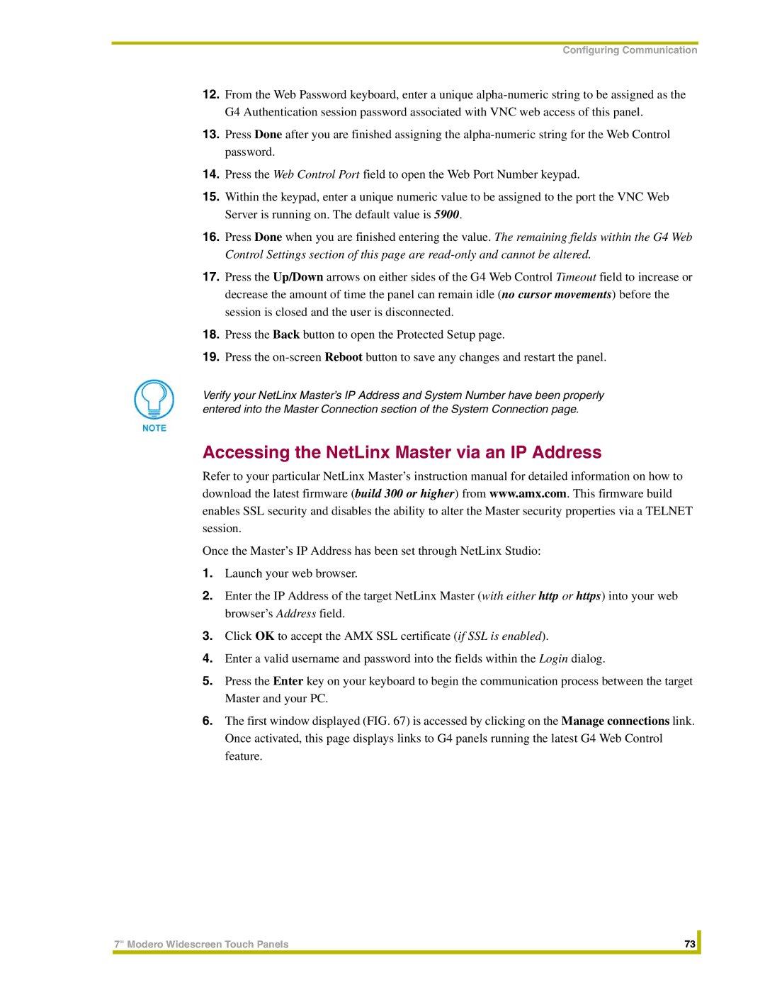 AMX NXT-CV7, NXD-CV7 instruction manual Accessing the NetLinx Master via an IP Address 