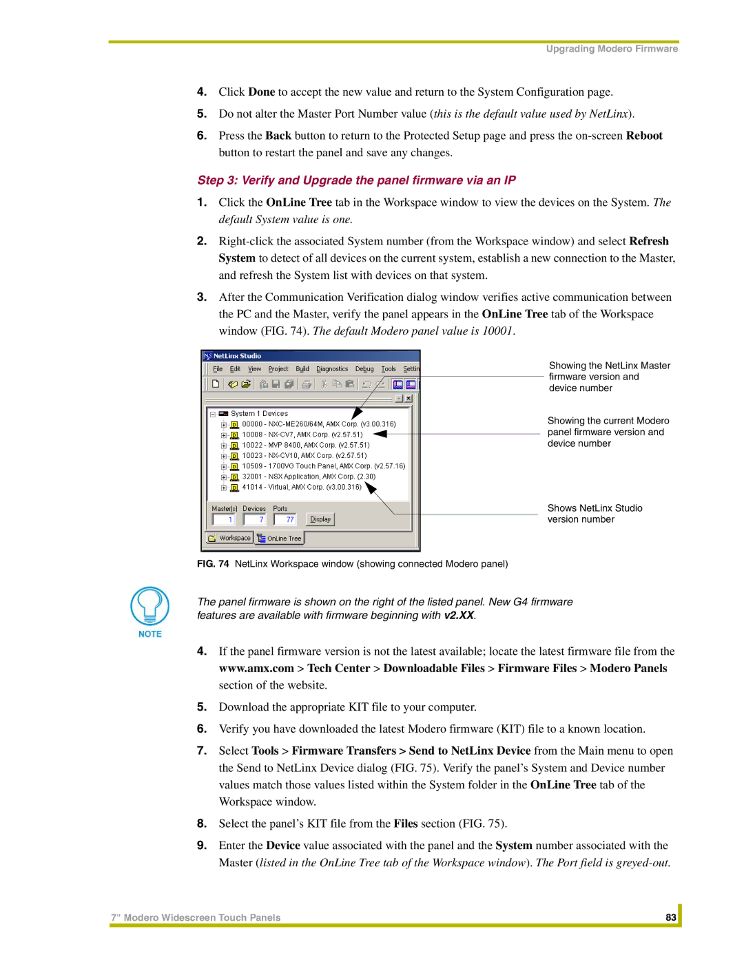 AMX NXT-CV7 Verify and Upgrade the panel firmware via an IP, Select the panel’s KIT file from the Files section FIG 