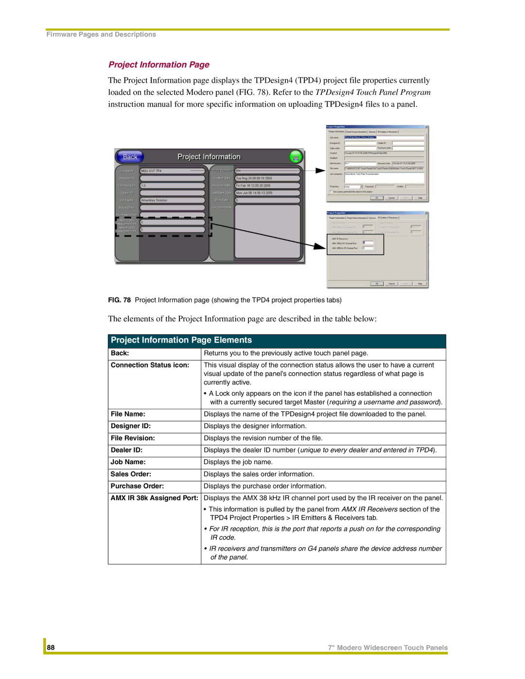 AMX NXD-CV7, NXT-CV7 instruction manual Project Information Page Elements 