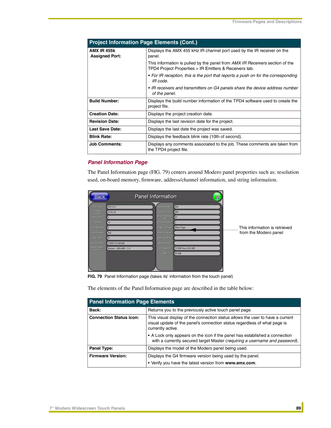 AMX NXT-CV7, NXD-CV7 instruction manual Panel Information Page Elements 