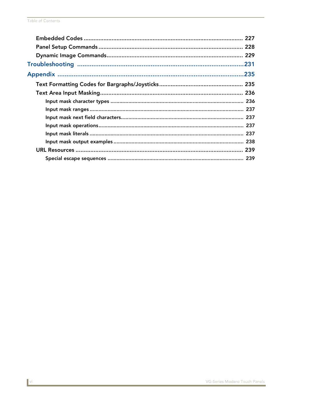 AMX NXD/NXT-1700VG, NXD/NXT-1500VG, NXD/NXT-1200VG manual Troubleshooting 231 Appendix 235 