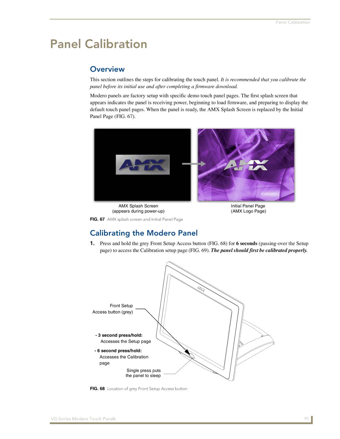 AMX NXD/NXT-1200VG, NXD/NXT-1500VG, NXD/NXT-1700VG manual Panel Calibration, Calibrating the Modero Panel 