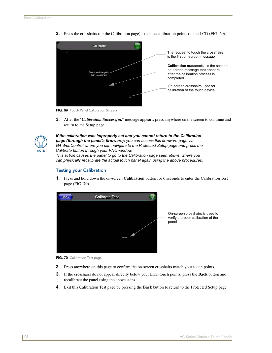 AMX NXD/NXT-1500VG, NXD/NXT-1700VG, NXD/NXT-1200VG manual Testing your Calibration, Touch Panel Calibration Screens 