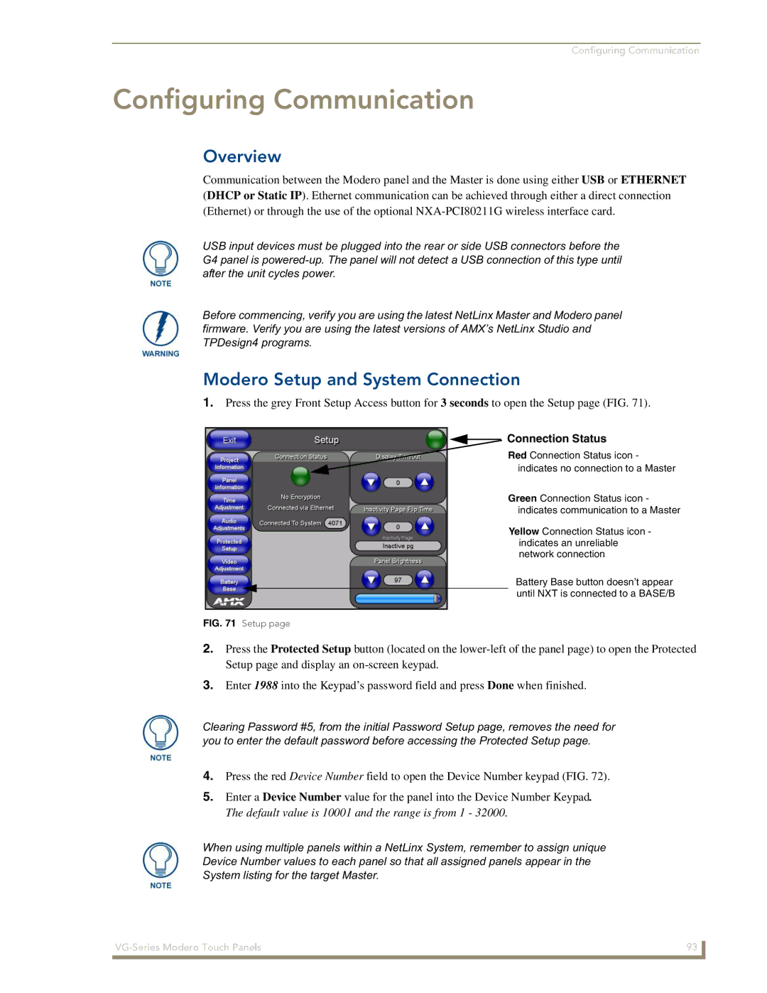 AMX NXD/NXT-1700VG, NXD/NXT-1500VG, NXD/NXT-1200VG manual Configuring Communication, Modero Setup and System Connection 