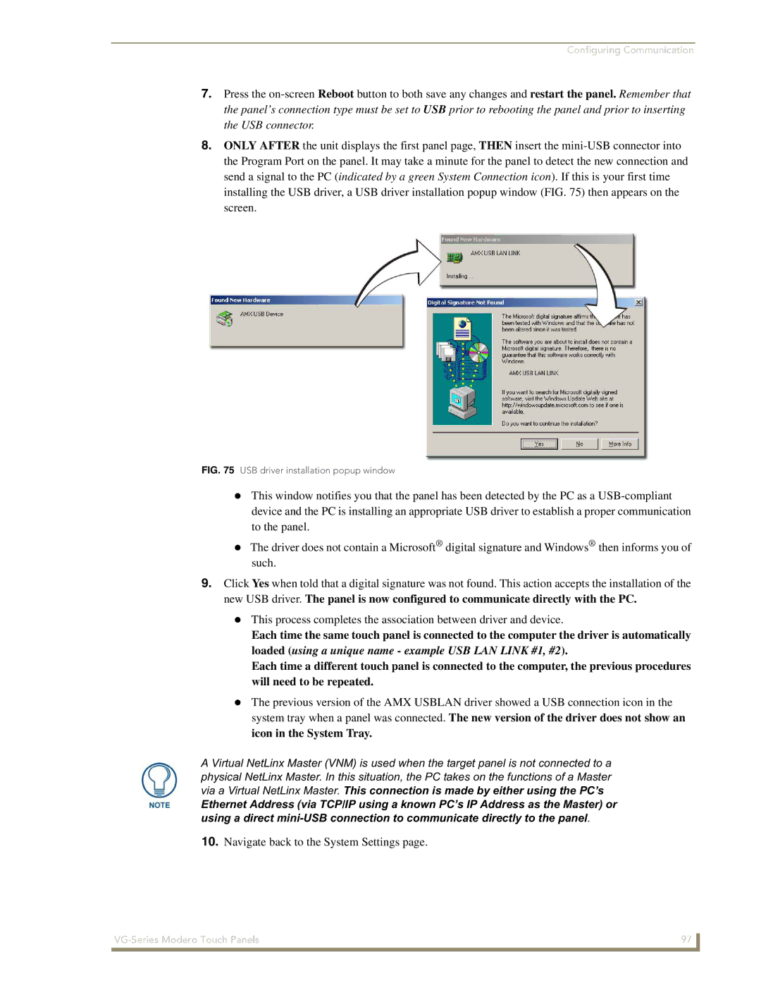 AMX NXD/NXT-1200VG, NXD/NXT-1500VG, NXD/NXT-1700VG manual Navigate back to the System Settings 