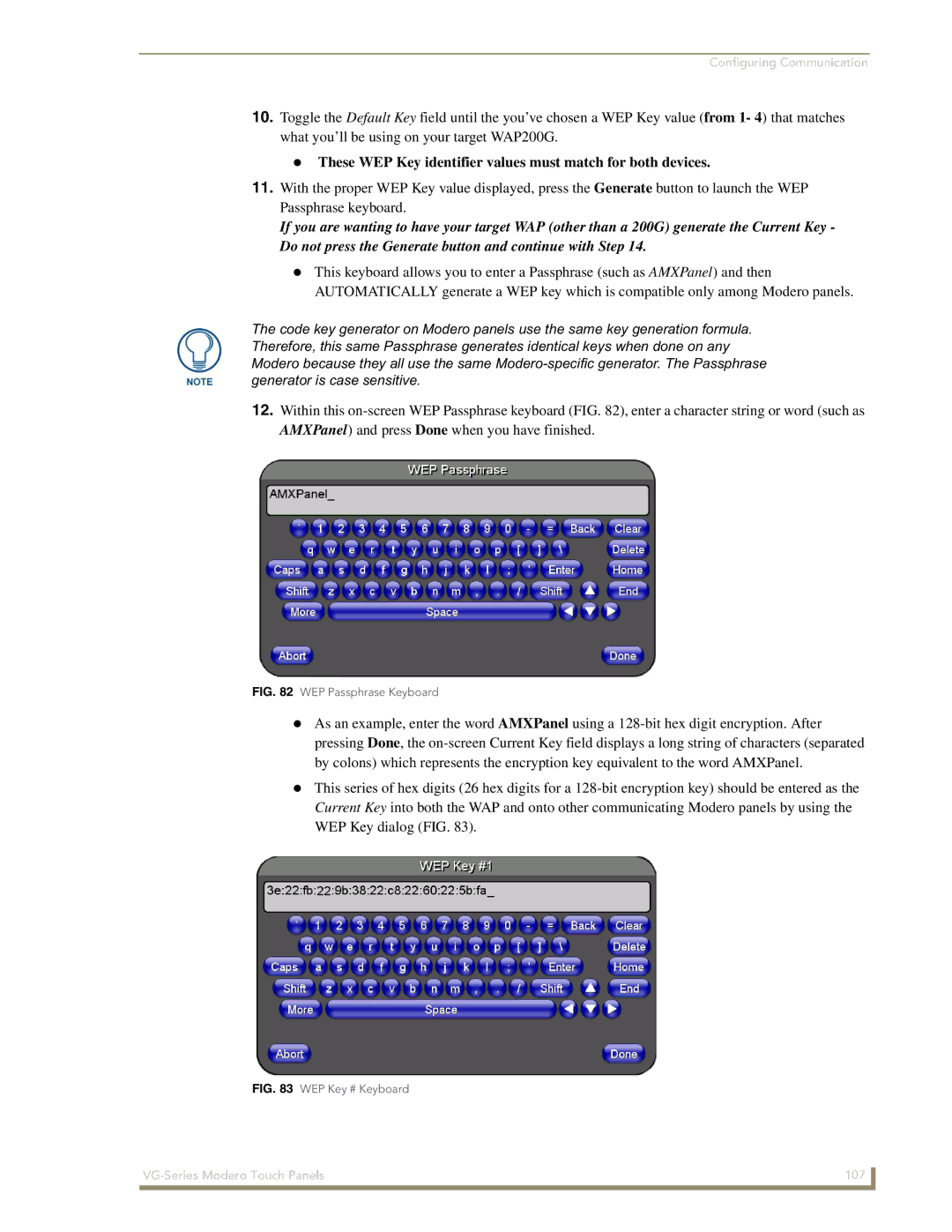 AMX NXD/NXT-1500VG, NXD/NXT-1700VG, NXD/NXT-1200VG manual These WEP Key identifier values must match for both devices 