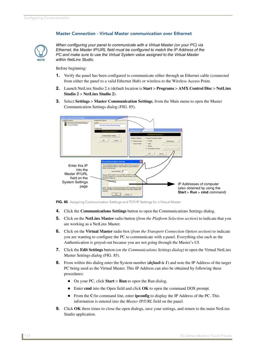 AMX NXD/NXT-1200VG, NXD/NXT-1500VG, NXD/NXT-1700VG manual Master Connection Virtual Master communication over Ethernet 