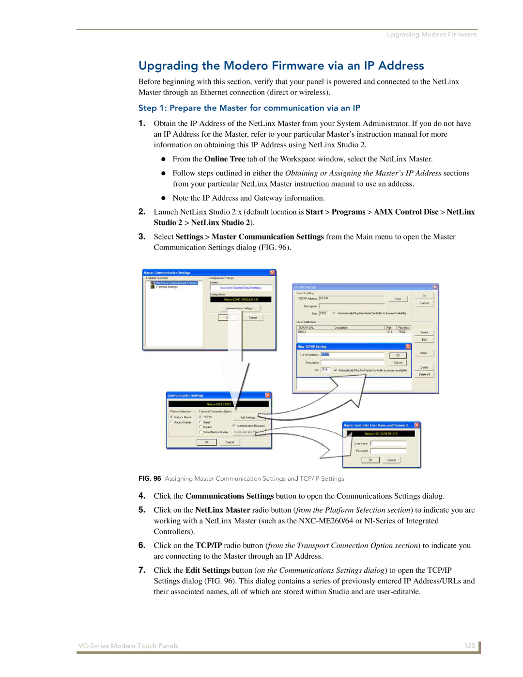 AMX NXD/NXT-1500VG manual Upgrading the Modero Firmware via an IP Address, Prepare the Master for communication via an IP 