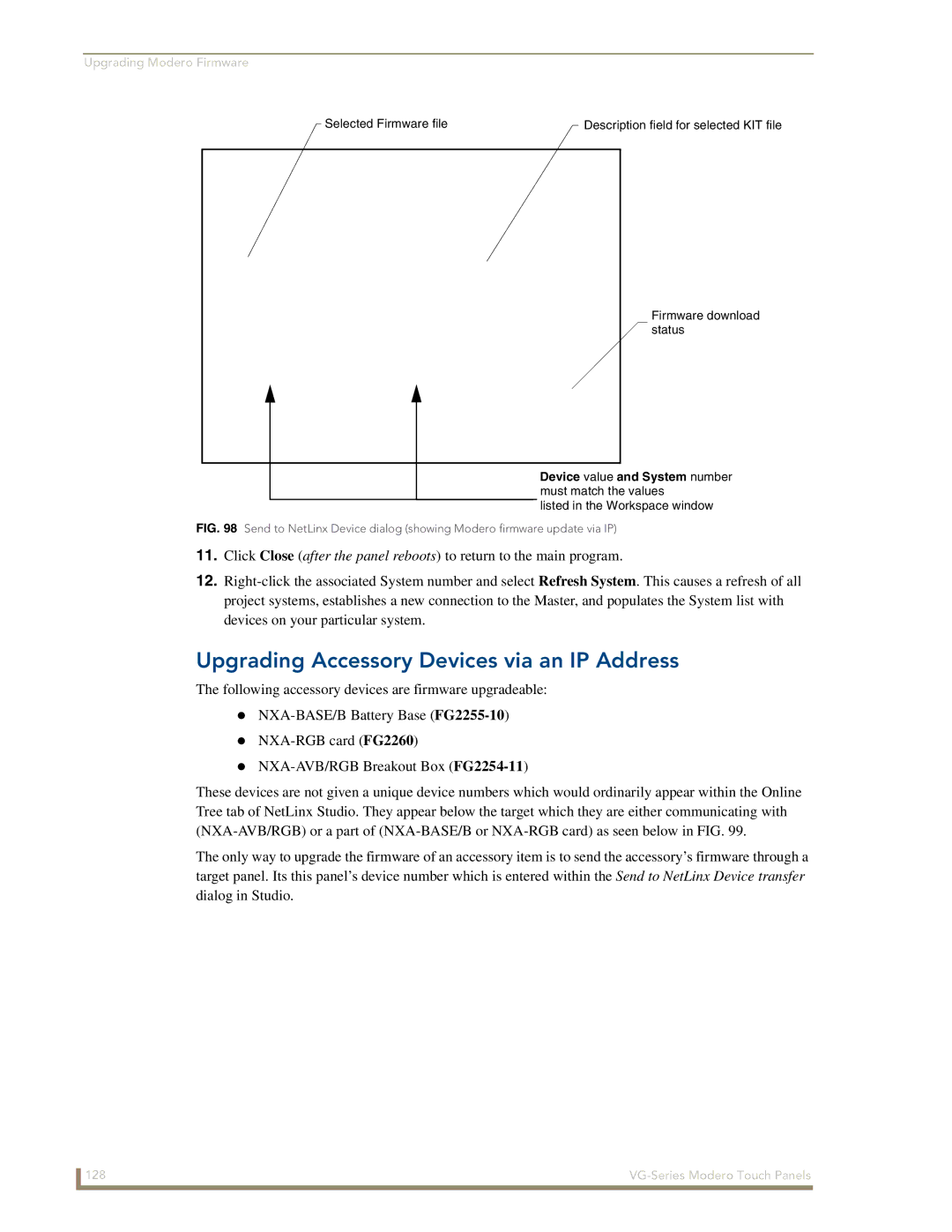 AMX NXD/NXT-1500VG, NXD/NXT-1700VG, NXD/NXT-1200VG manual Upgrading Accessory Devices via an IP Address 