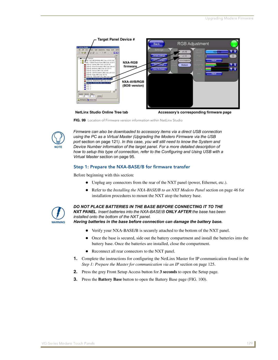 AMX NXD/NXT-1700VG, NXD/NXT-1500VG, NXD/NXT-1200VG manual Prepare the NXA-BASE/B for firmware transfer 