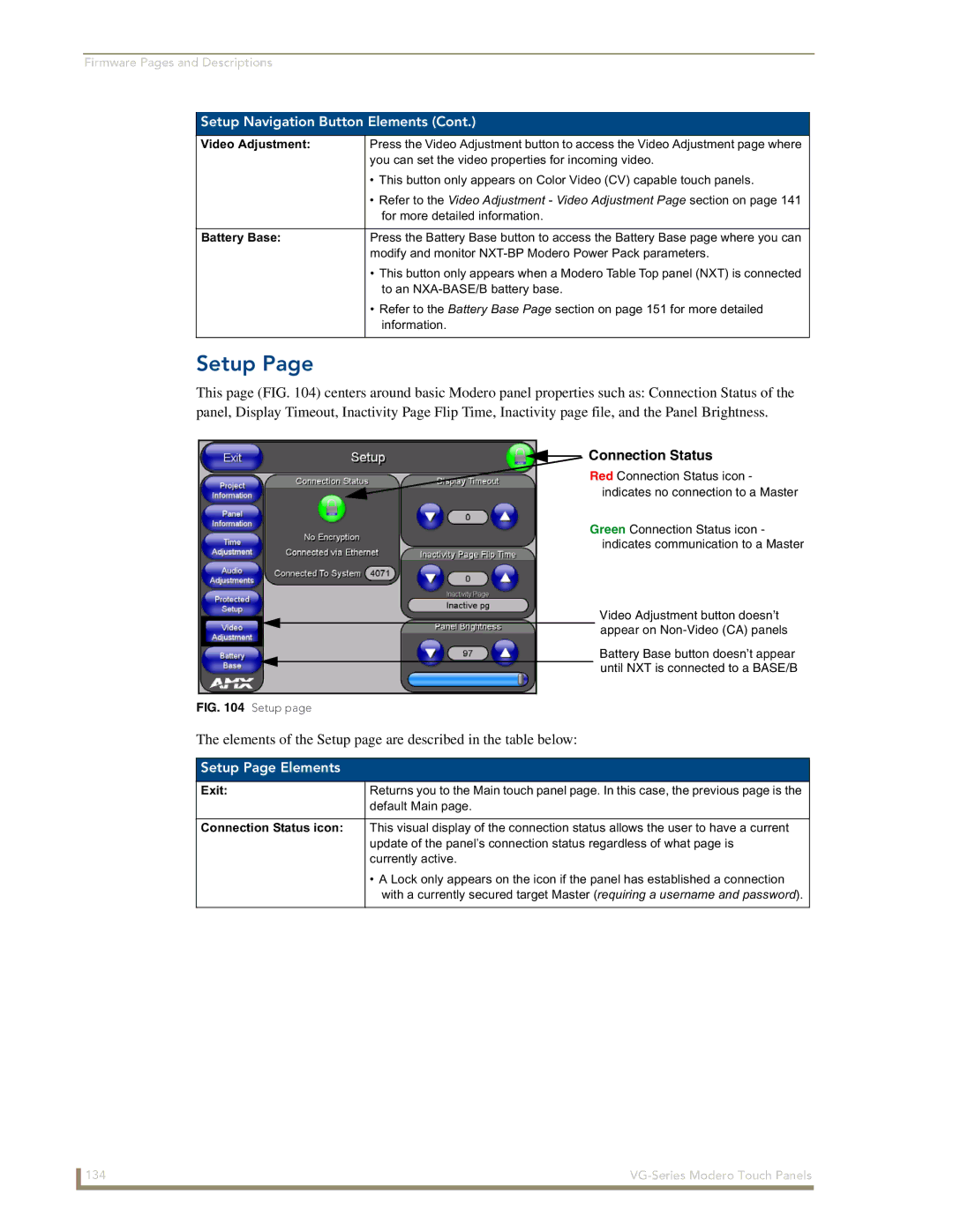 AMX NXD/NXT-1500VG, NXD/NXT-1700VG, NXD/NXT-1200VG manual Setup Page Elements 