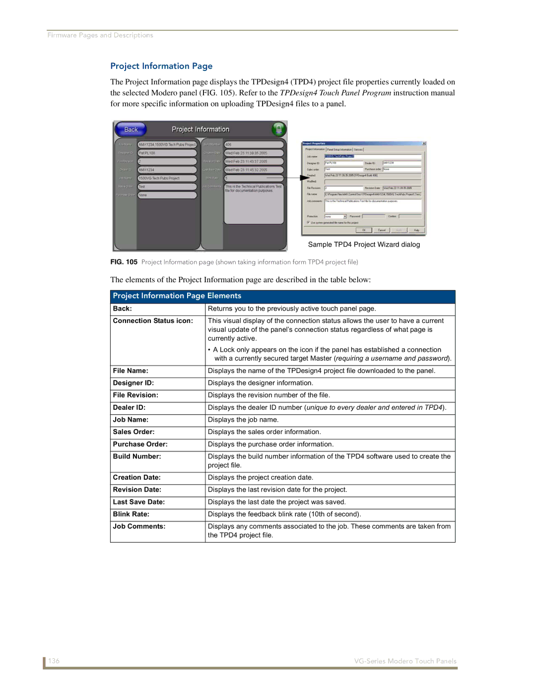 AMX NXD/NXT-1200VG, NXD/NXT-1500VG, NXD/NXT-1700VG manual Project Information Page Elements 