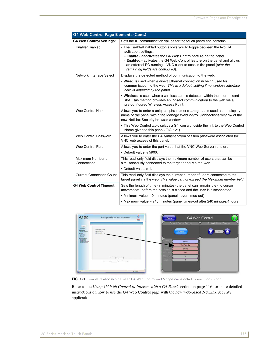 AMX NXD/NXT-1200VG, NXD/NXT-1500VG, NXD/NXT-1700VG manual G4 Web Control Settings, G4 Web Control Timeout 