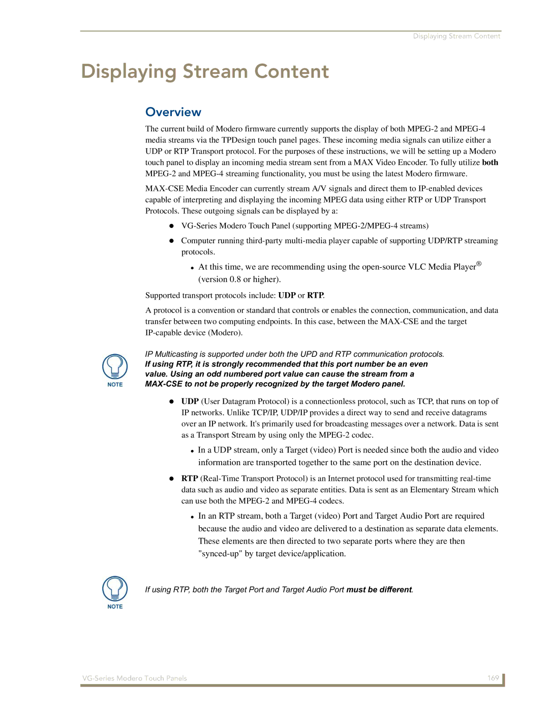 AMX NXD/NXT-1200VG, NXD/NXT-1500VG, NXD/NXT-1700VG manual Displaying Stream Content 