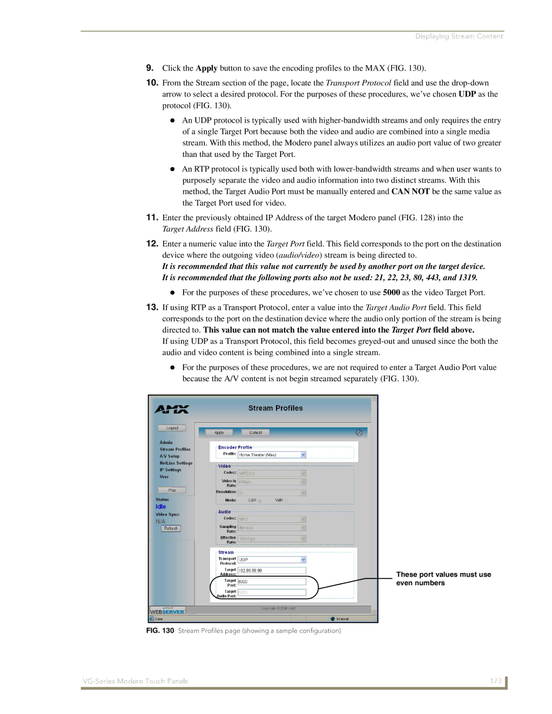 AMX NXD/NXT-1500VG, NXD/NXT-1700VG, NXD/NXT-1200VG manual These port values must use even numbers 