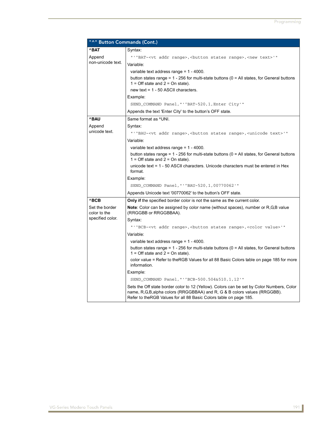 AMX NXD/NXT-1500VG, NXD/NXT-1700VG, NXD/NXT-1200VG manual Bat, Bau, Bcb 