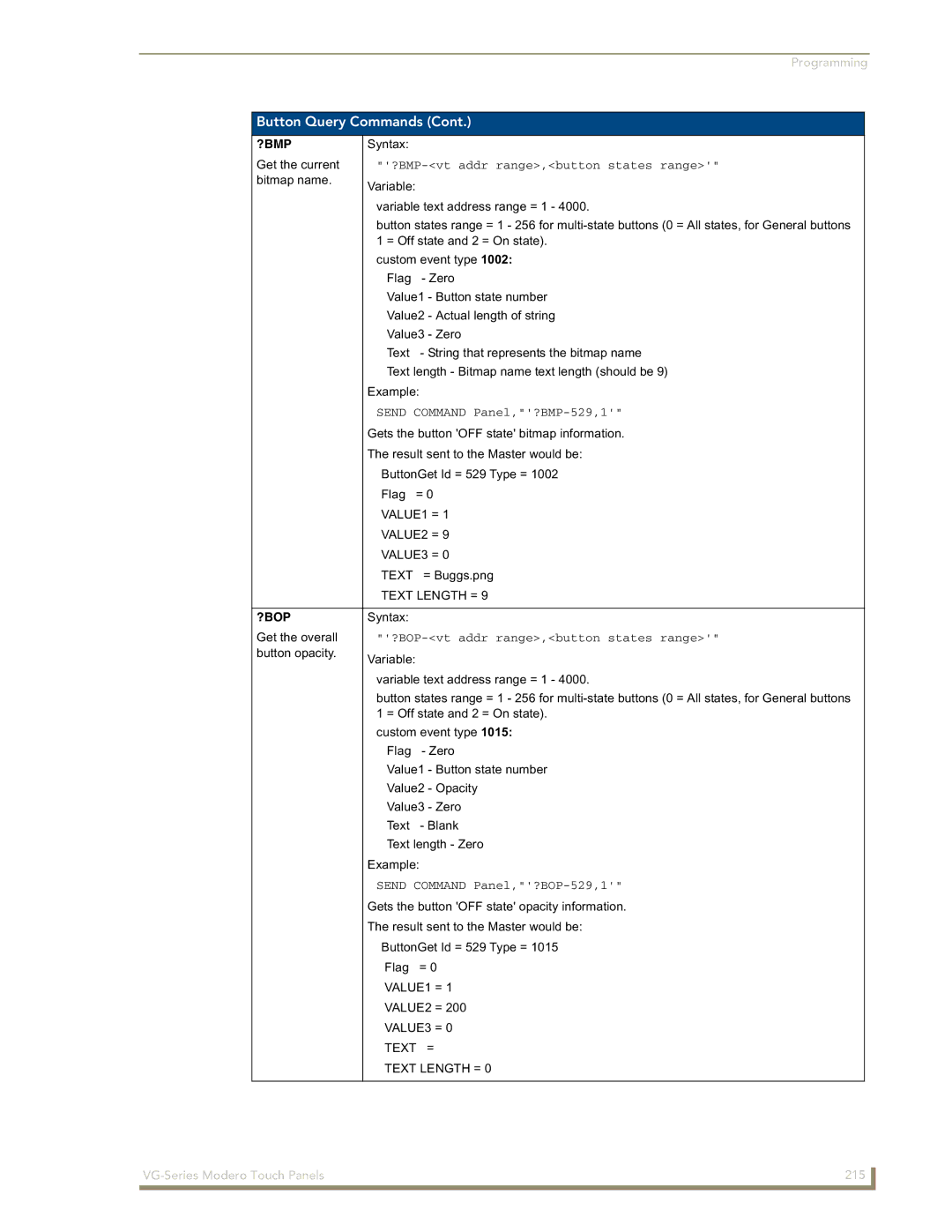 AMX NXD/NXT-1500VG, NXD/NXT-1700VG, NXD/NXT-1200VG manual ?Bmp, ?Bop 