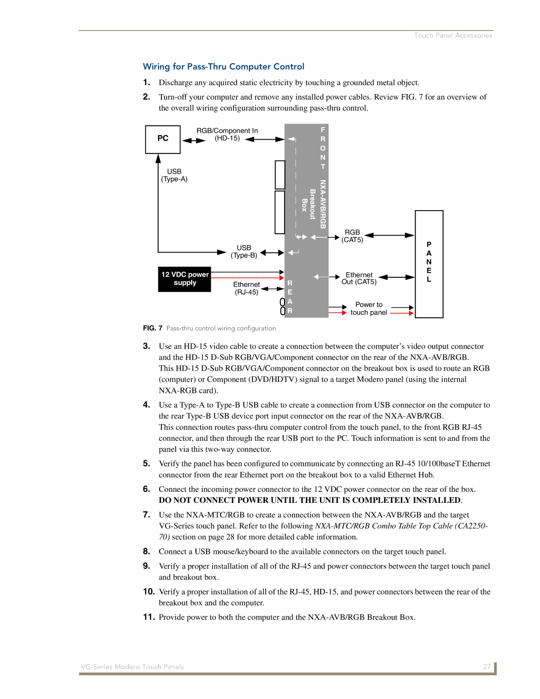 AMX NXD/NXT-1700VG, NXD/NXT-1500VG, NXD/NXT-1200VG manual Wiring for Pass-Thru Computer Control, N E L 